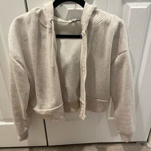 Cream Cropped Hoodie